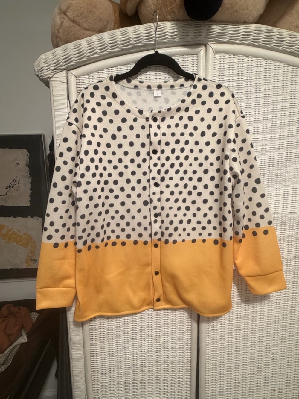 Polka Dot Yellow Block Button-Up Cardigan